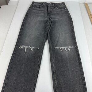 Good American Jeans Womens 26 90s Ripped High Waist Straight Black Stretch Denim